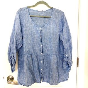 Sigrid Olsen Button Up Peplum Blouse 100% Linen - Size Large